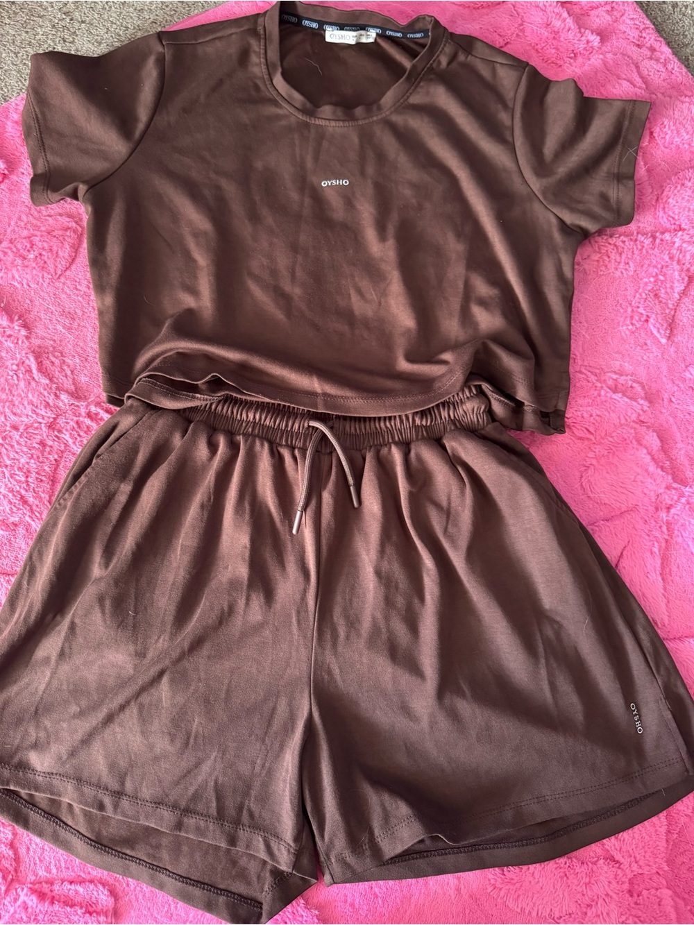 OYSHO chocolate Set - Short Sleeve Crop Top & Shorts
